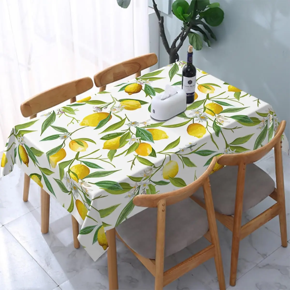 Yellow Lemon Flowers Rectangle Waterproof Tablecloth Table Decor Farmhouse Kitchen Dining Tablecloth Wedding Party Decorations