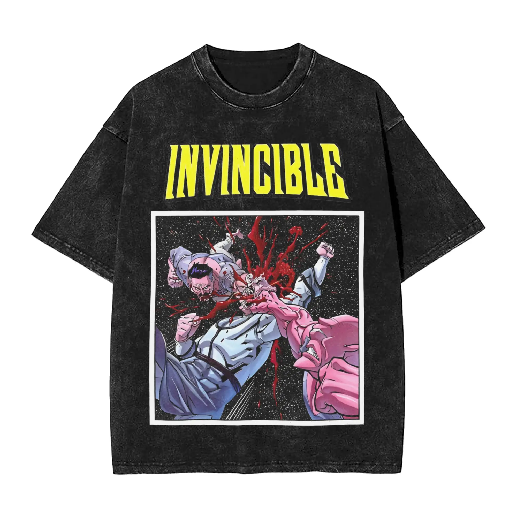 Washed T Shirt Invincible Allen The Alien And Omni Man T-Shirts Harajuku Streetwear 100% Cotton Printed Tops Tees Men Women