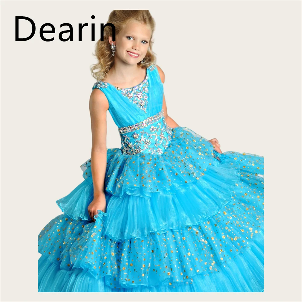 

Customized Flower Girl Dress Dearin Jewel A-line Floor Length Skirts Tulle Dresses