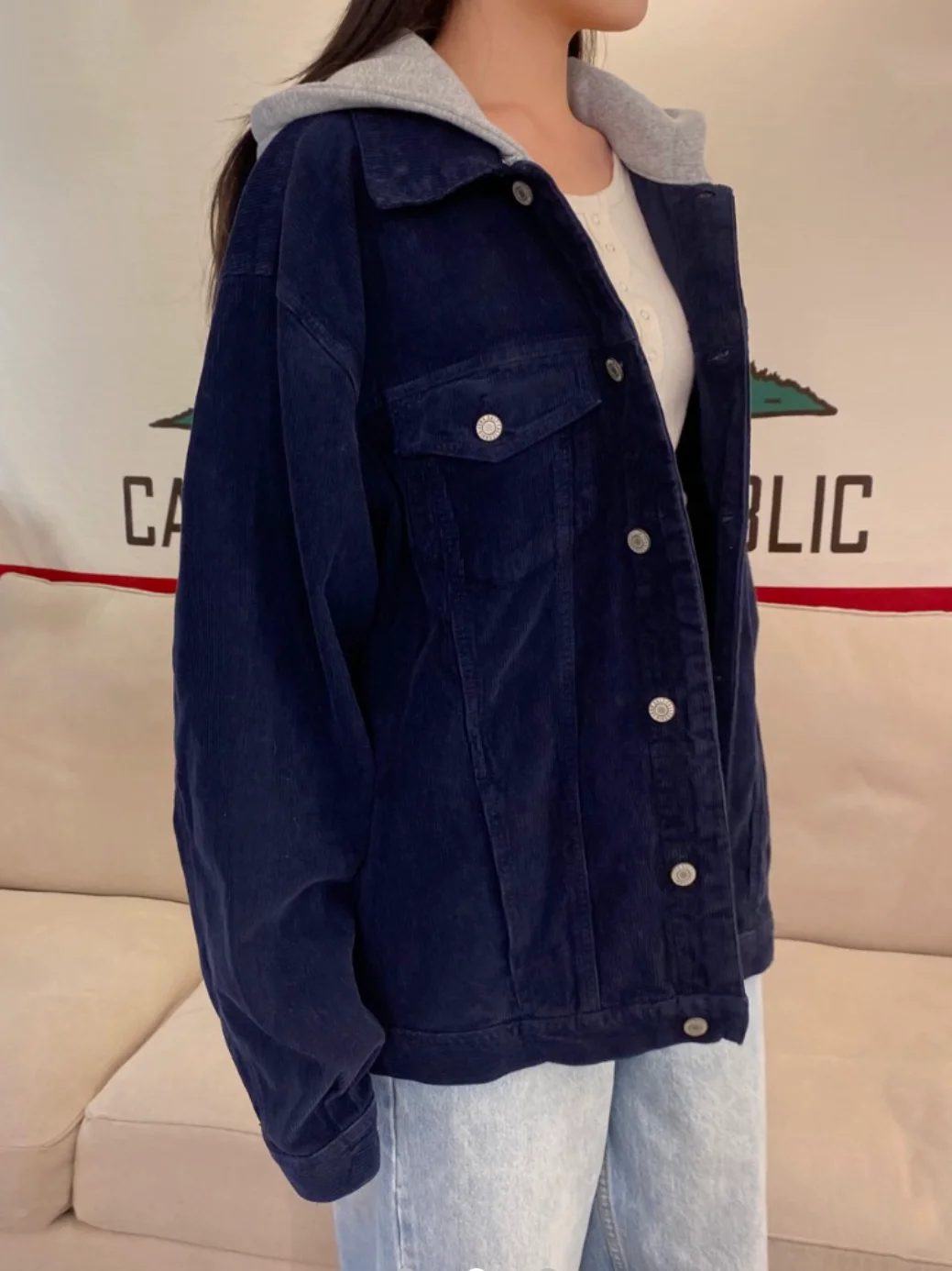 سروال قصير فضفاض سترات سميكة امرأة الشتاء واحدة الصدر طويلة الأكمام مقنعين المرقعة معطف خمر الشارع الشهير ملابس خارجية Y2k