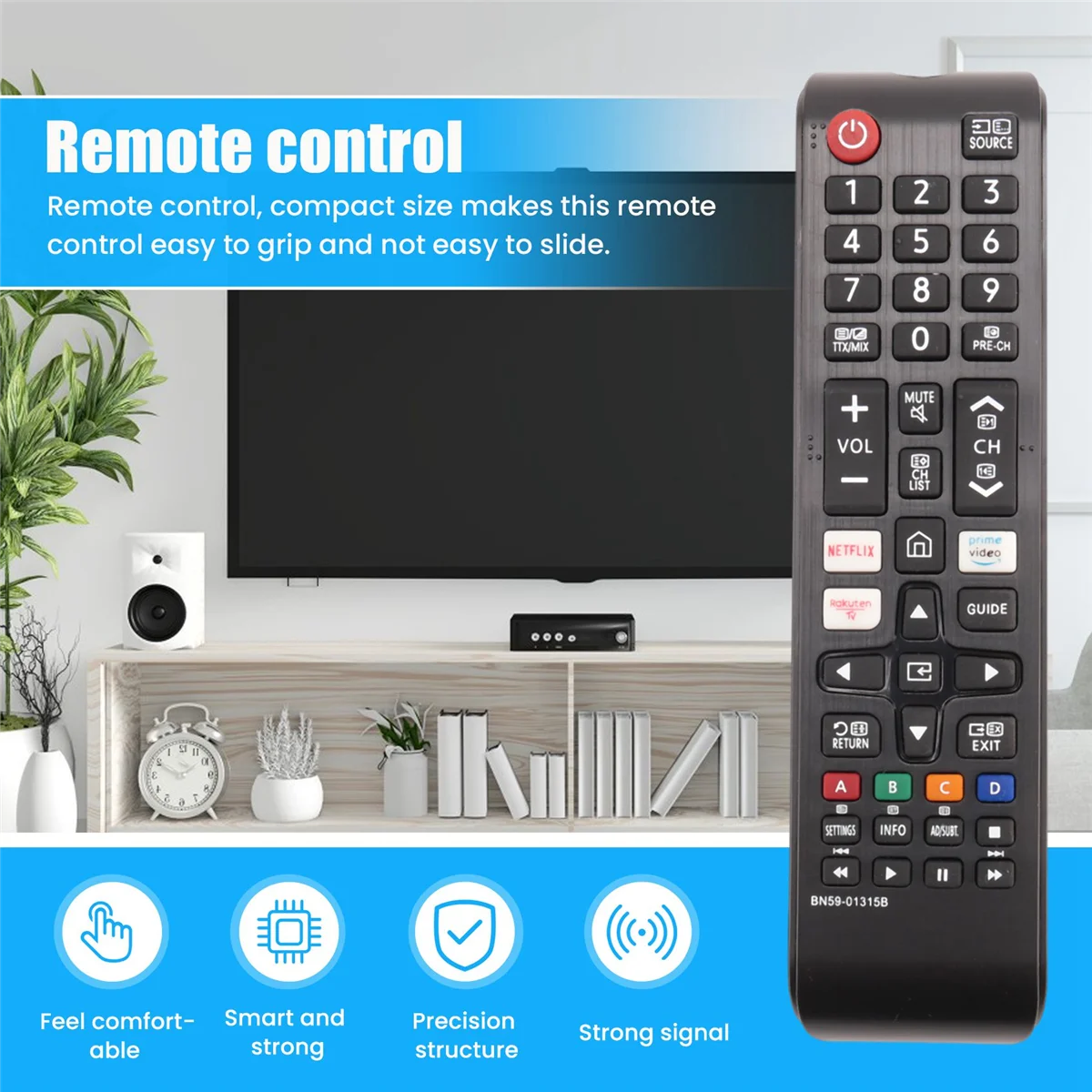 Mando a distancia de repuesto para televisor Samsung, mando a distancia de BN59-01315B para TV inteligente UE43RU7105 UE50RU7179 con Netflix Prime Video