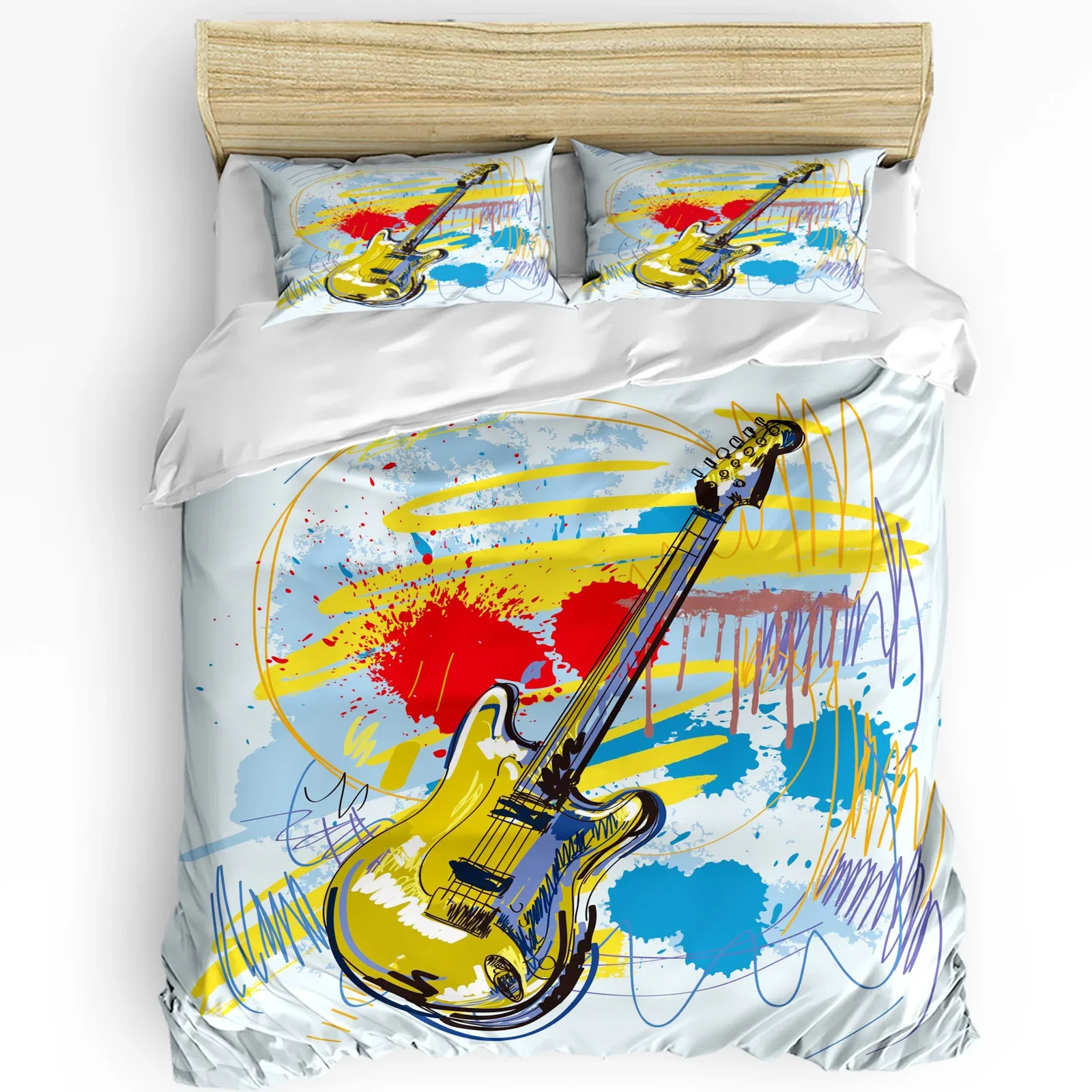 

Colorful Guitar Rock Music Splash Art Duvet Cover 3pcs Bedding Set Home Textile Quilt Cover Pillowcases Bedding Set No Sheet