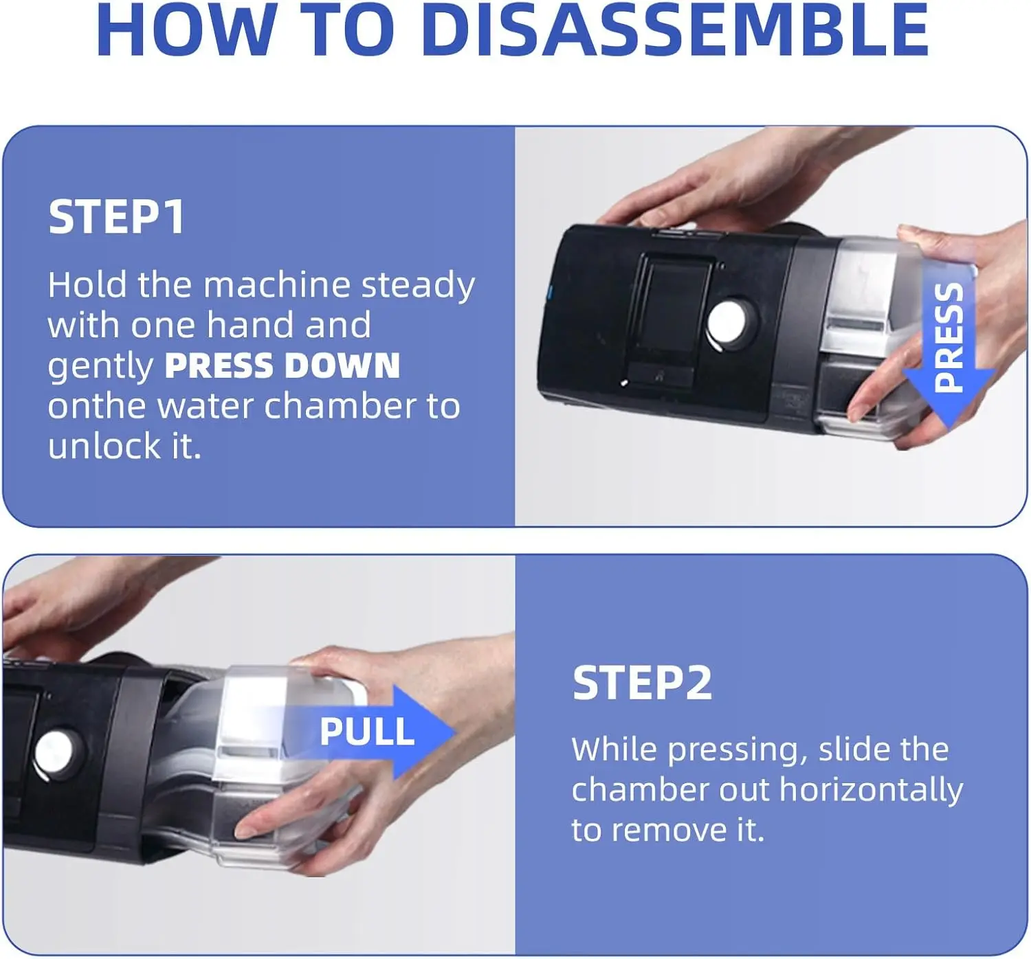 Water tank adapter for ResMed AirSense10 and AirCurve10 series machines, respiratory assist device