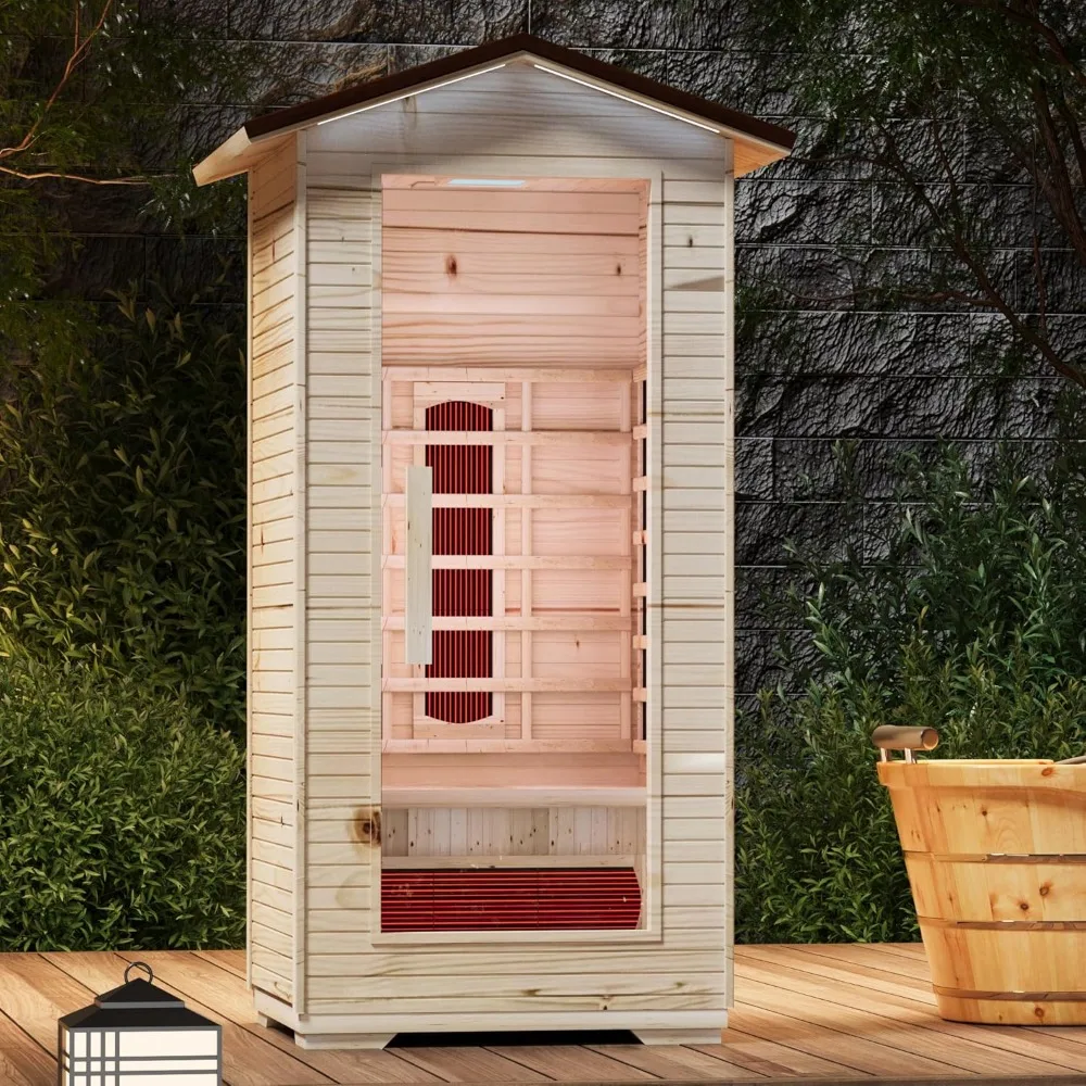 

Outdoor Sauna 1 Person,Full Spectrum Infrared Sauna,Home Sauna with 10 Minutes Warm Up Heating Tubes & Panels,Personal Wooden