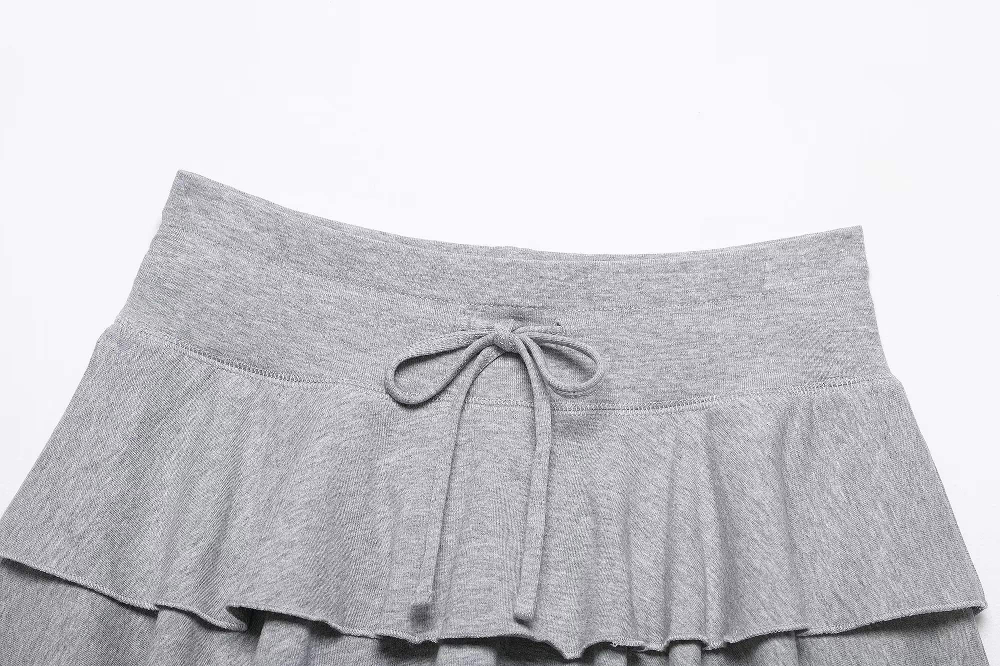 HH Damen Stufenrock mit Rüschen, Grauer Minirock mit Kordelzug und Hoher Taille, Niedlicher Y2K Preppy Casual Streetwear & Ausgeh-Rock – Detail 5