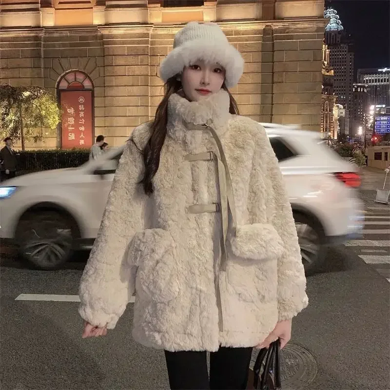 Furry Coat Keep Warm From The Cold Mid-length Style Thick Imitation Rabbit Fur Advanced Lamb Wool Coat Female 2024 Winter New