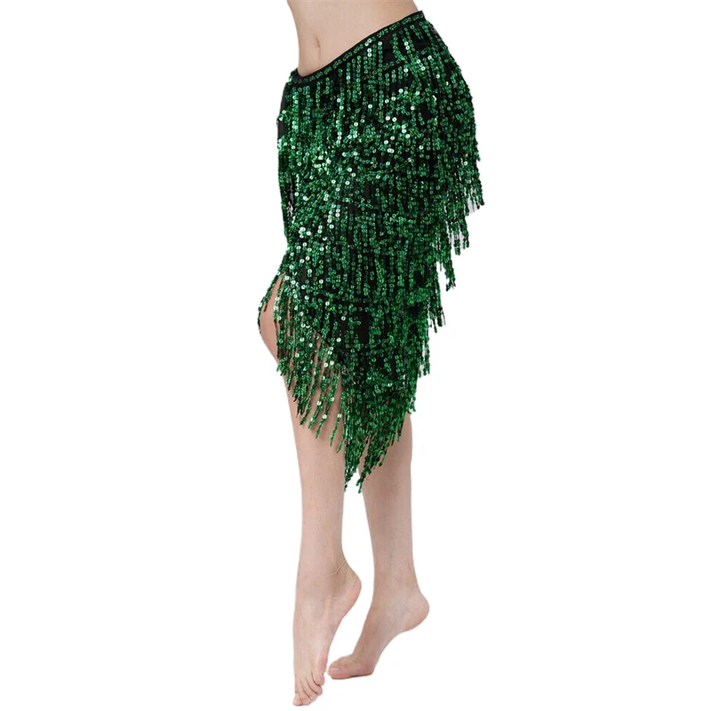 Bauchtanz-Hüfttuch für Damen, Pailletten-Quasten-Wickelrock, Asymmetrischer Hüftgürtel, Glänzender Schimmerrock für Festival, Party, Aufführung, Y2K-Tanz – Detail 14