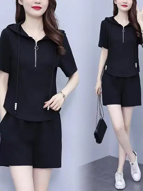 

plus Size Summer Casual Sportswear Set Loose Fit Hoodie Short Sleeve Oversized Shorts Two Piece Set Comfortable High Waist ...