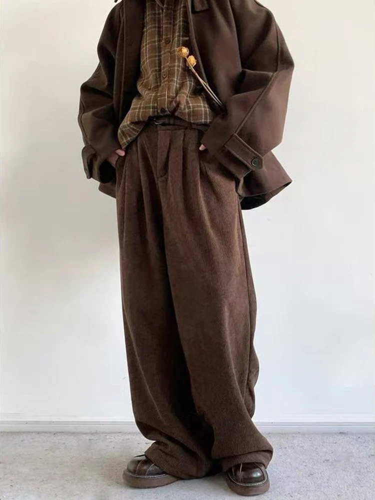 Pantaloni di velluto a coste vintage giapponesi donna Y2k pantaloni casual streetwear larghi spessi invernali Bf pantaloni dritti a vita alta tutti abbinati