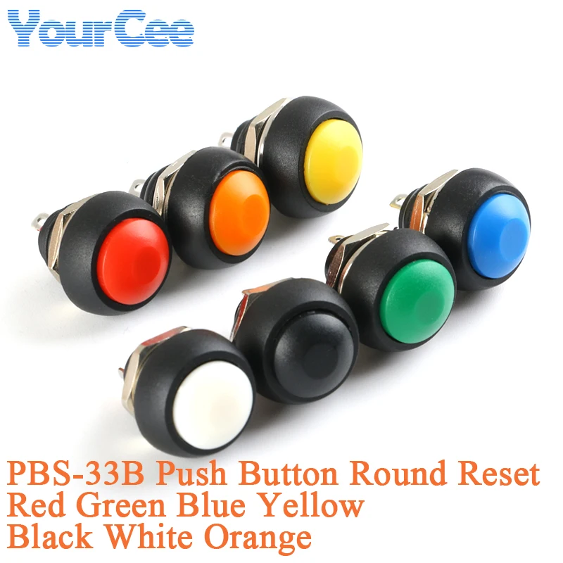 10pcs/1pc PBS 33B Mini Samll Plastic Push Button Round Head ON OFF Momentary Switch 2Pin 12mm Waterproof Power Reset Non-locking