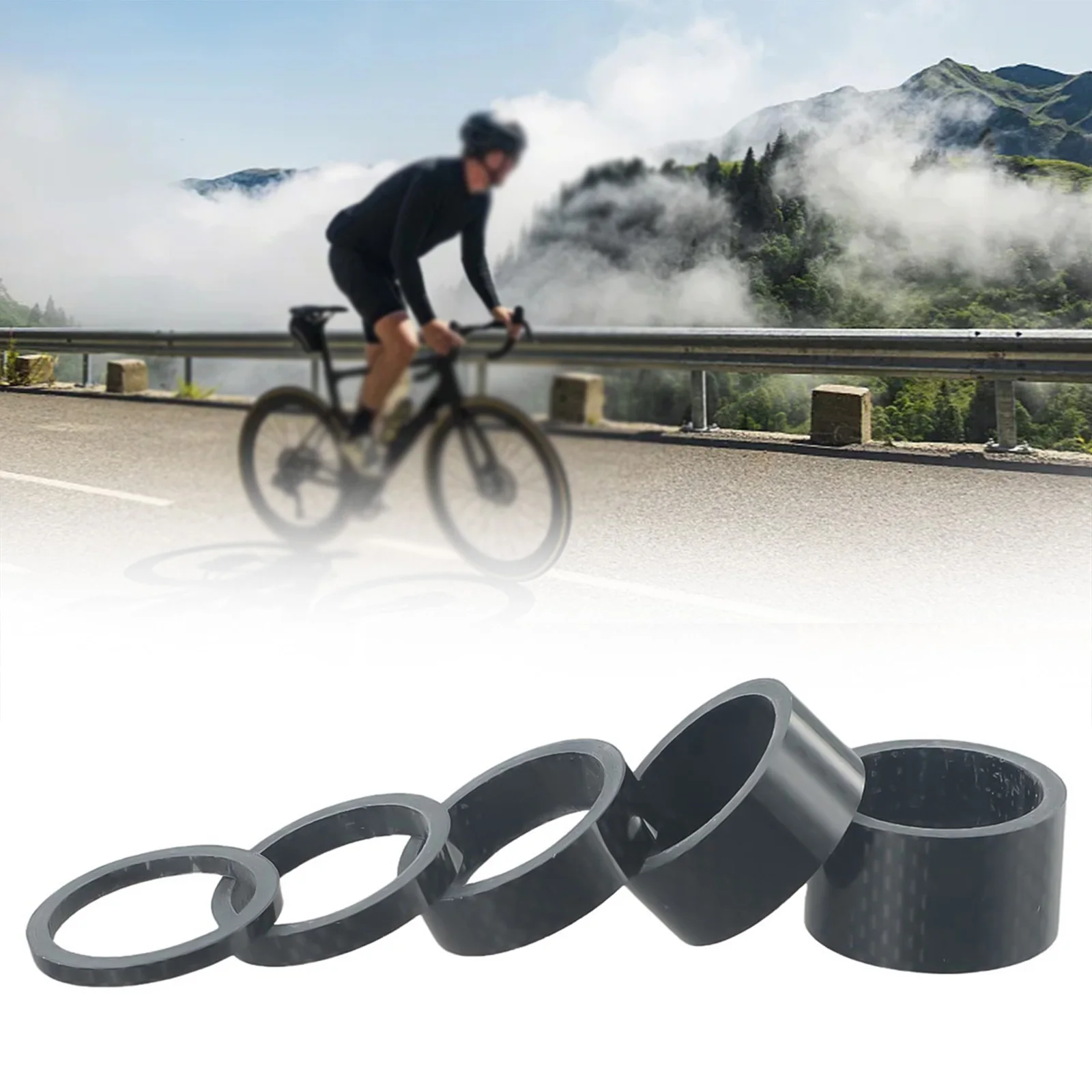 

Enhance Your Bike's Suspension with 5PCS Carbon Fiber Bicycle Fork Gaskets Stem Spacers Smooth Riding Experience