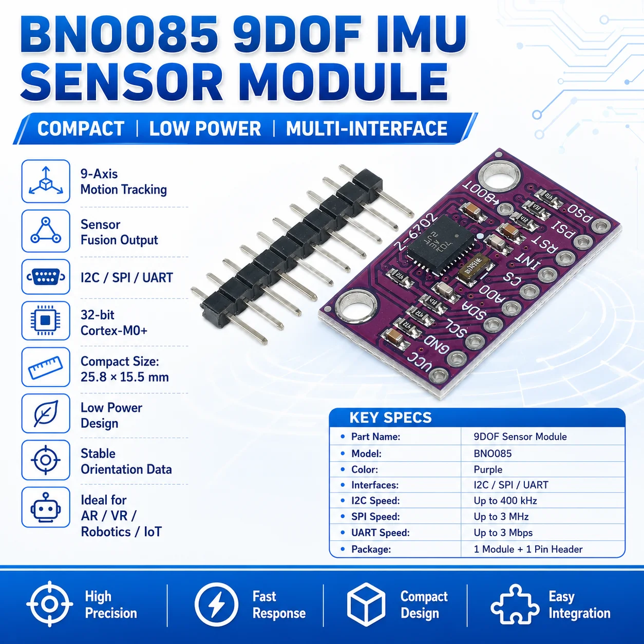 1 Pc TENSTAR BNO085 AR VR IMU High Accuracy Nine-Axis 9DOF AHRS Sensor Module GY-BNO085 Tool Accessories Sensor Module Tools