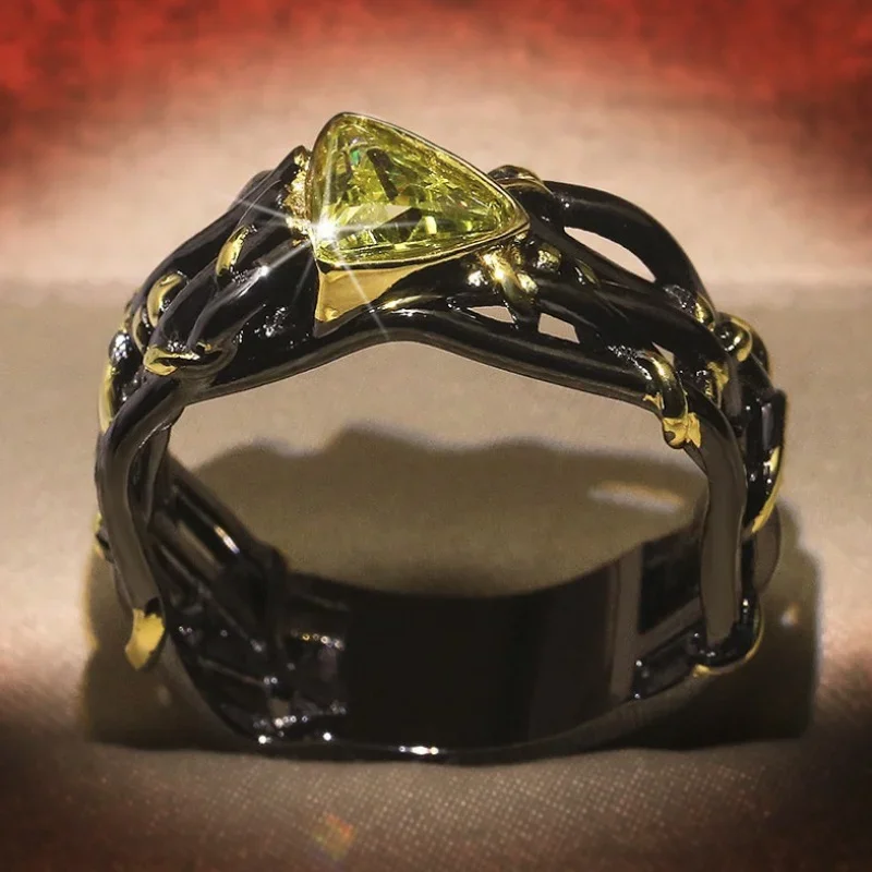 Wholesale European and American Style Elegant Creative Branch Triangle Olive Green Inlaid Crystal Female Ring for Women Jewelry
