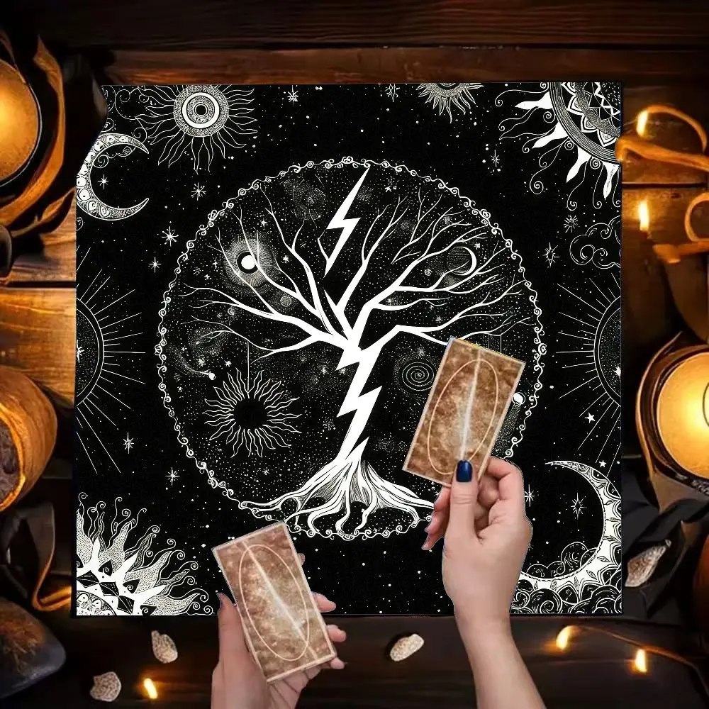 VIKAMA Astrology Tarot Tablecloth Gemini Zodiac Moon Phase Altar Mat for Divination