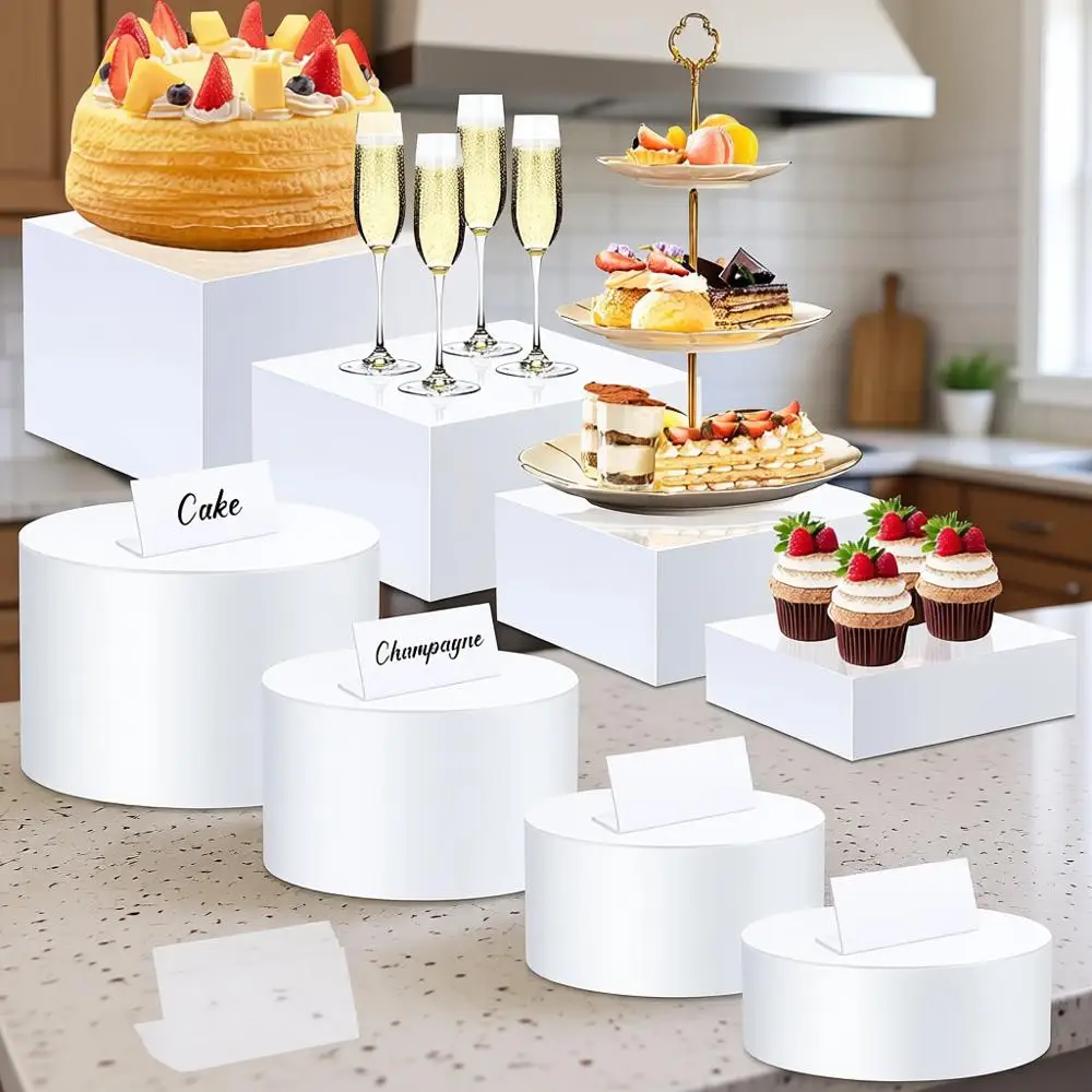 

Набор из 8 акриловых подставок для демонстрации товаров - 4 куба + 4 цилиндра для декора стола, вечеринок и свадеб