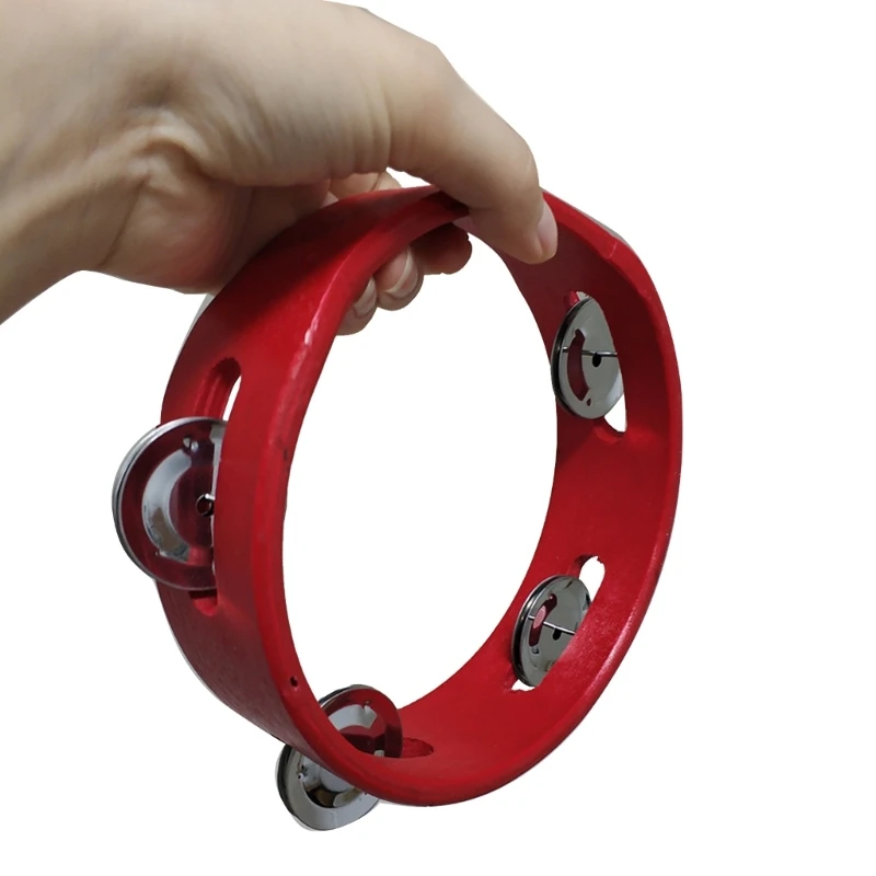 Single Row Tambourine Round Musical Tambourine Metal Bells Handheld Party Percussion Drum Instruments Tambourine