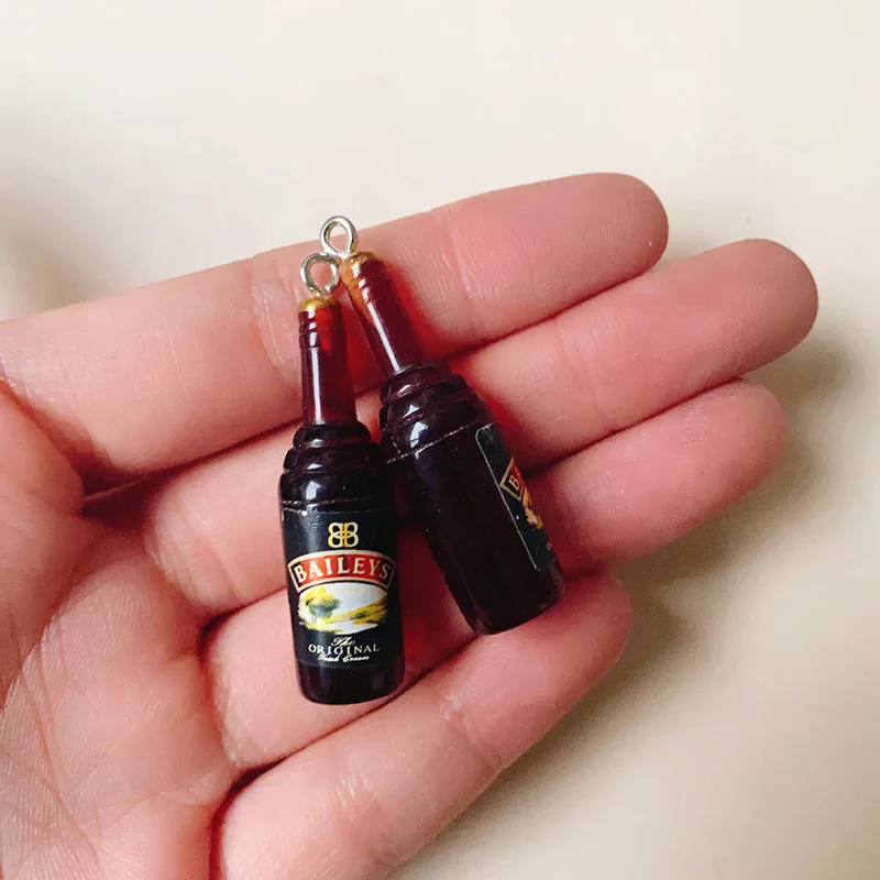 10pcs Kawaii Mini Beer Bottle Resin Charms Funny Drink Bar Earring Keychain Pendant Diy For Jewelry Make