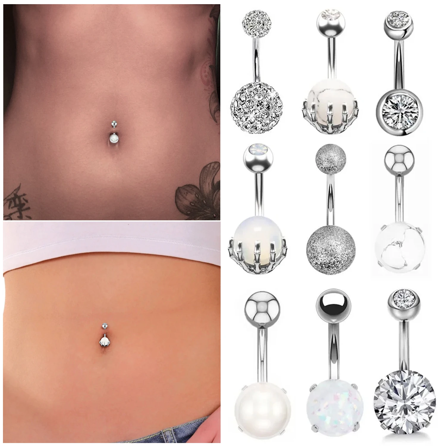 1pc 14G Belly Button Rings Navel Nombril Piercing Stainless Steel Belly Rings Women CZ Body Piercing Crystal Belly Rings Jewelry