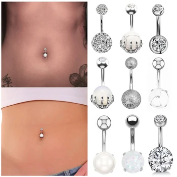 1Pc 14G Navel Ringen Navel Nombril Piercing Rvs Buikringen Vrouwen Cz Body Piercing Crystal Buikringen Sieraden