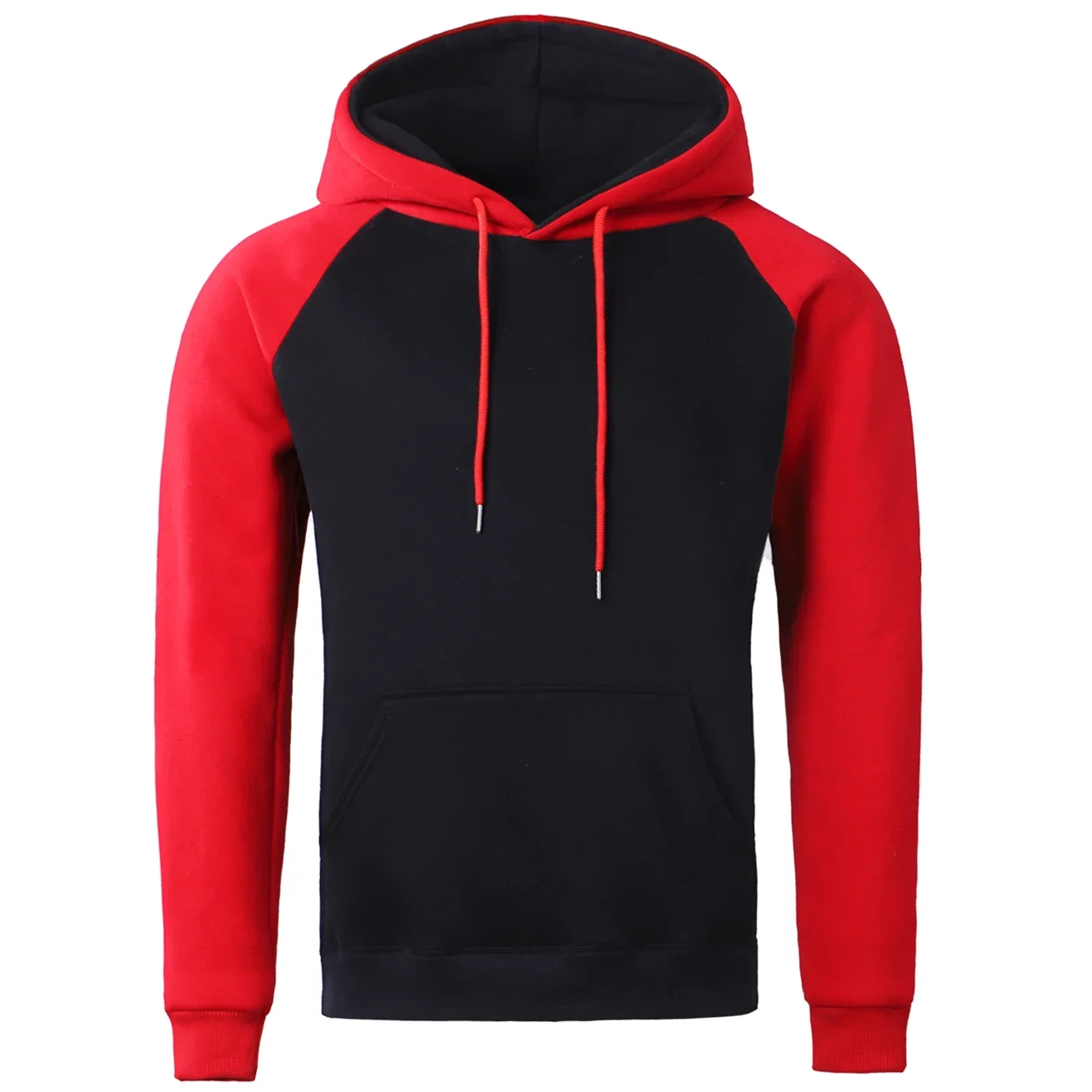 Red and black patchwork men's hoodie loose autumn hoodie street style personality