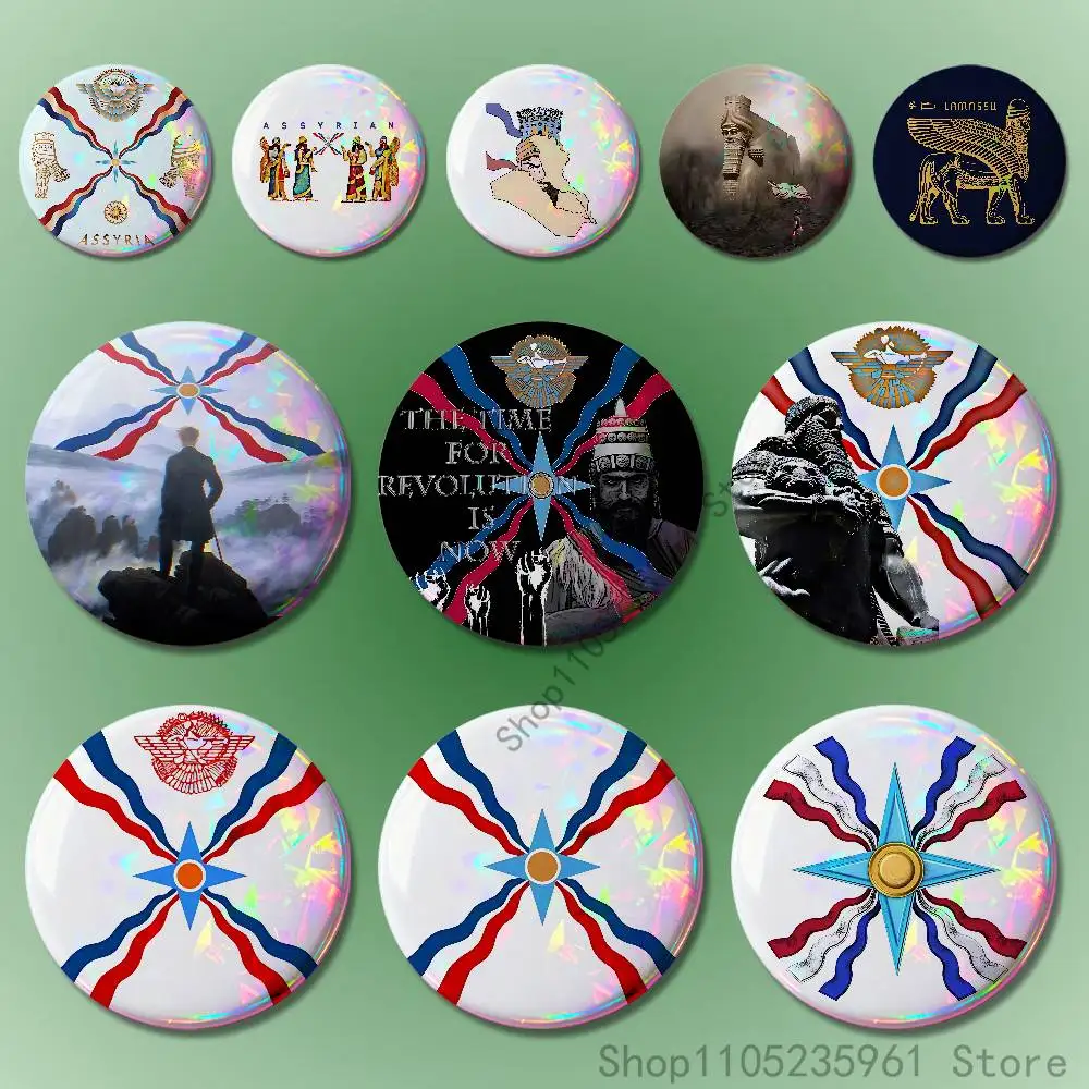 

Assyrian Colossal Lamassu Flag Custom Badges 75mm 44mm 25mm Brooch Backpack Hat Pins Accessories Toys Valentine gift