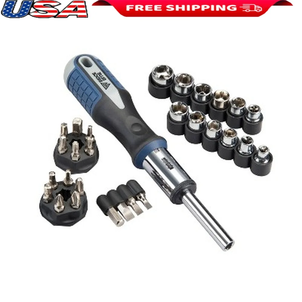 

26pc Ratcheting Socket Screwdriver Set Chrome Vanadium Steel Compact Carrying Case Professional Use Home Automotive Projects