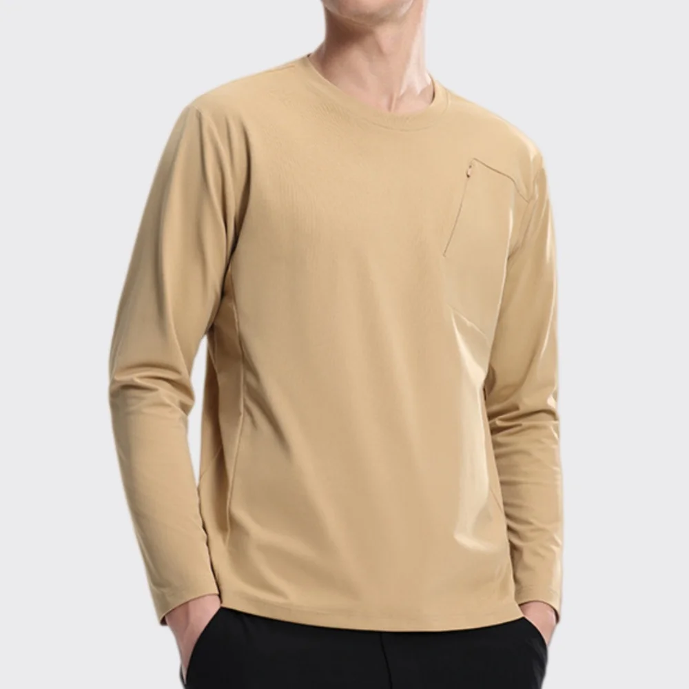 Mens Fitness Long Sleeve T-Shirt Men New Solid Color Quick Dry Breathable Sportswear Running Bodybuilding Top Outdoor Recreation