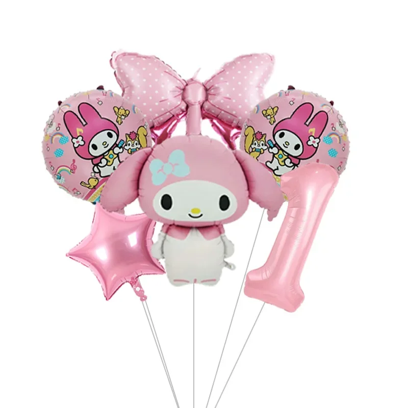Anime Kawaii My Melody Themen-Folienballons-Set Latexballons Kindergeburtstagsparty-Dekoration Babyparty Zahlenballon Globos – Detail 2