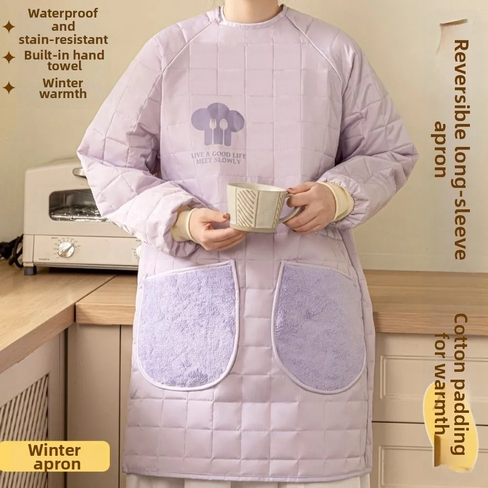 

Утолщенный кухонный фартук для готовки, устойчивый к пятнам, водонепроницаемый, для мытья посуды и уборки, регулируемый, маслостойкий, с длинными рукавами