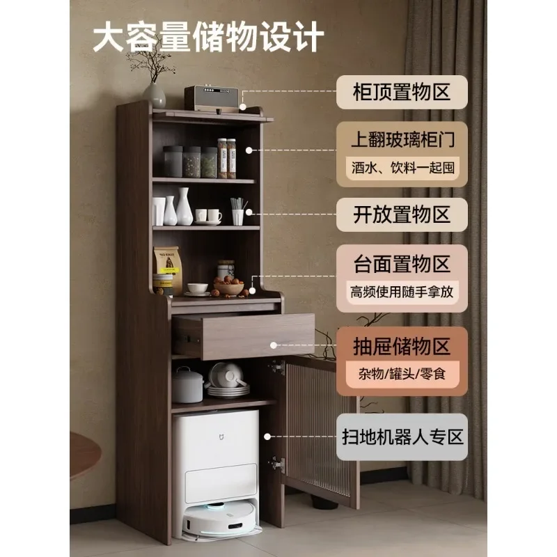 Medieval style dining side cabinet against the wall Integrated sweeping robot Top shelf Solid wood housekeeping locker Base stat