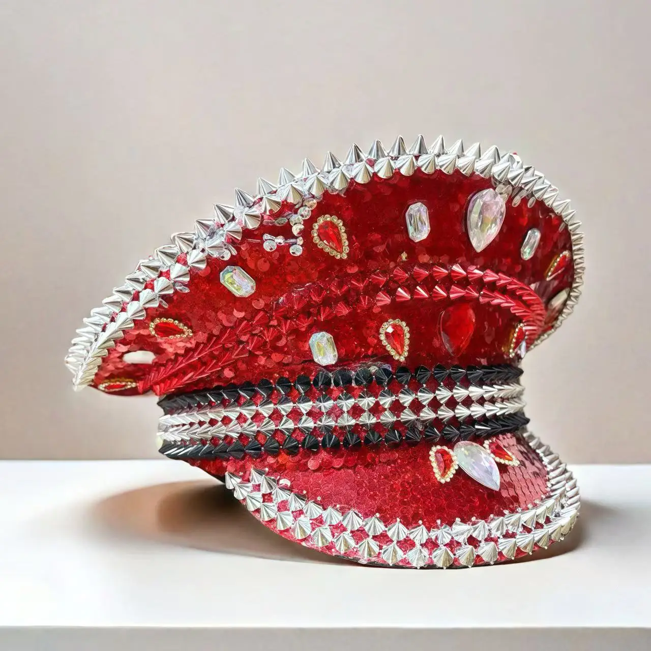 HongLuan  Halloween Costume Hat, Captain Hats Rhinestone for Burning Man Festival Woman, Cosplay Female Accessories