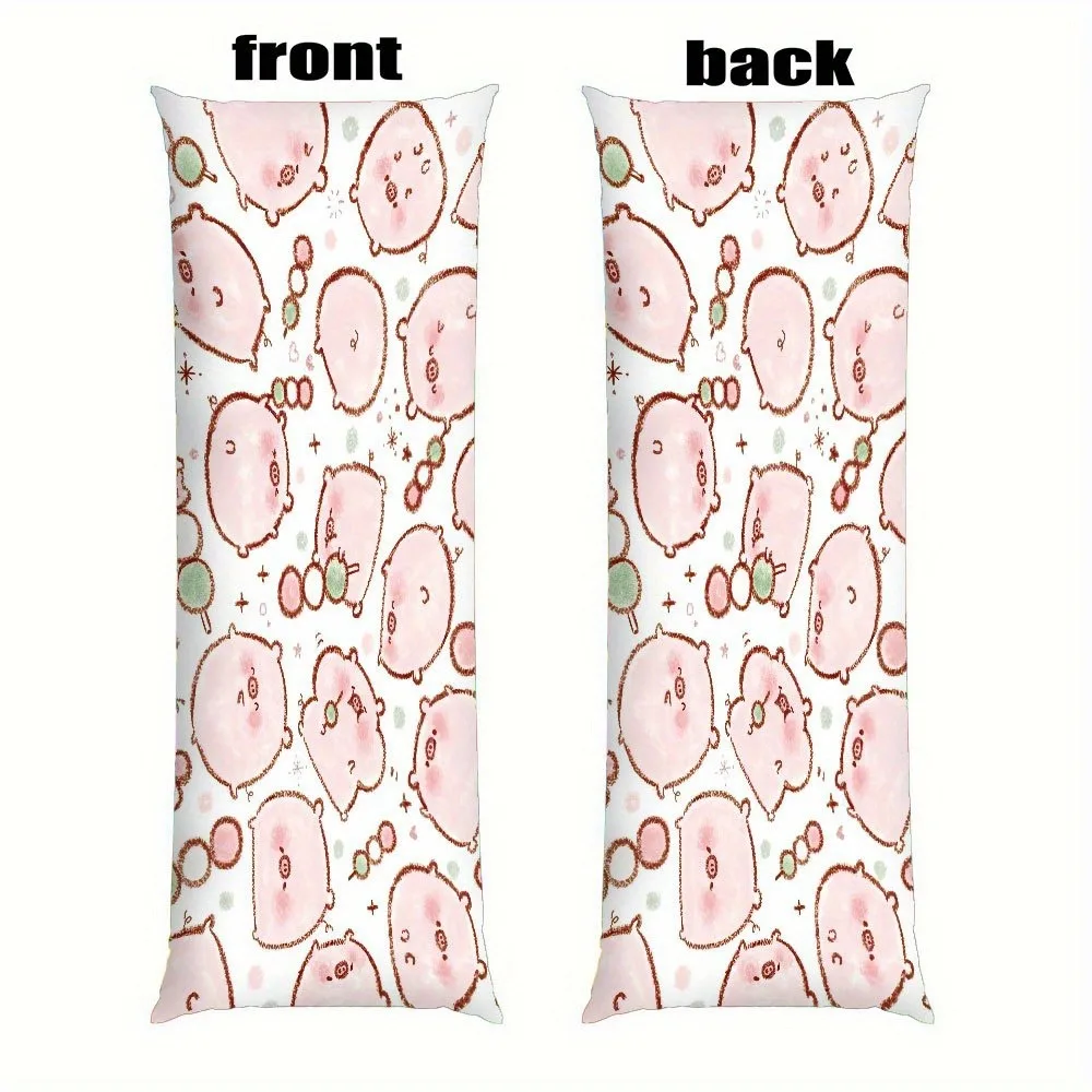 1pc Abstract Pig Design Long Pillowcase - Pink, Green, Blue, and White Cute Cartoon Pig Pattern, Double-Sided Print, 100% Polyes