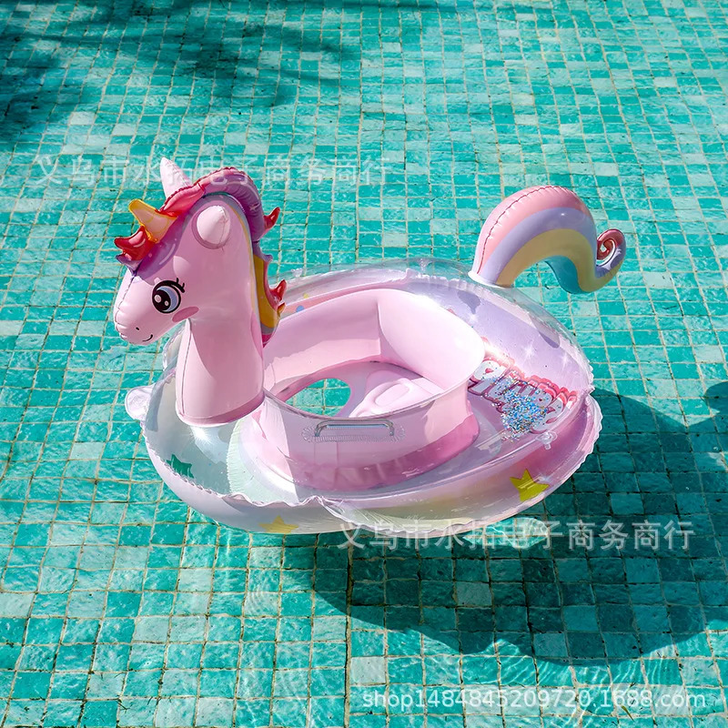 2026 Ins Rainbow Horse Kids Seat Ring Thickened Inflatable Bottom Infant Unicorn Swimming Ring Inflatable Underarm Float Ring