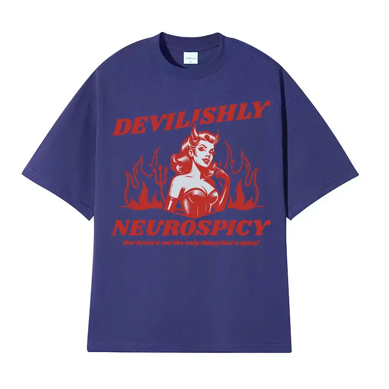 Funny ADHD T Shirt for Women Devilishly Neurospicy Vintage Style Adult Humor T-shirts Men Harajuku Fashion Casual O-Neck T-shirt