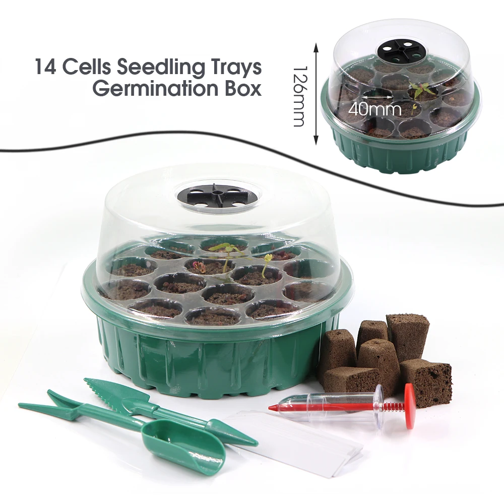 14 Holes Plant Seed Starting Pots Seedling Trays Germination Box Kits for Greenhouse Indoor Garden Grow Sponge Replacement Root