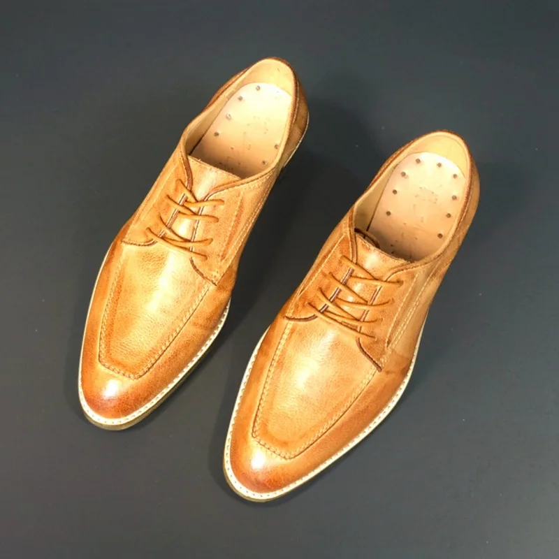 Designer Handmade British Style Business Formal Derby Shoes Men's Casual Genuine Leather Office Spring Summer Leather Shoes Male