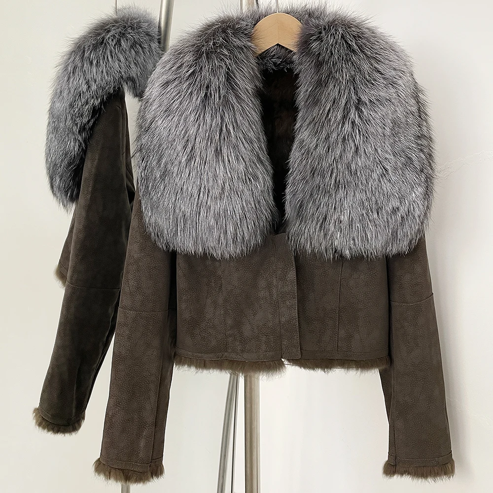 

Reality Fur Jacket Natural Raccoon Fur Jacket Fox Fur Coat Women Autumn Winter Suede Warm Rabbit Fur Liner Female Short Coat