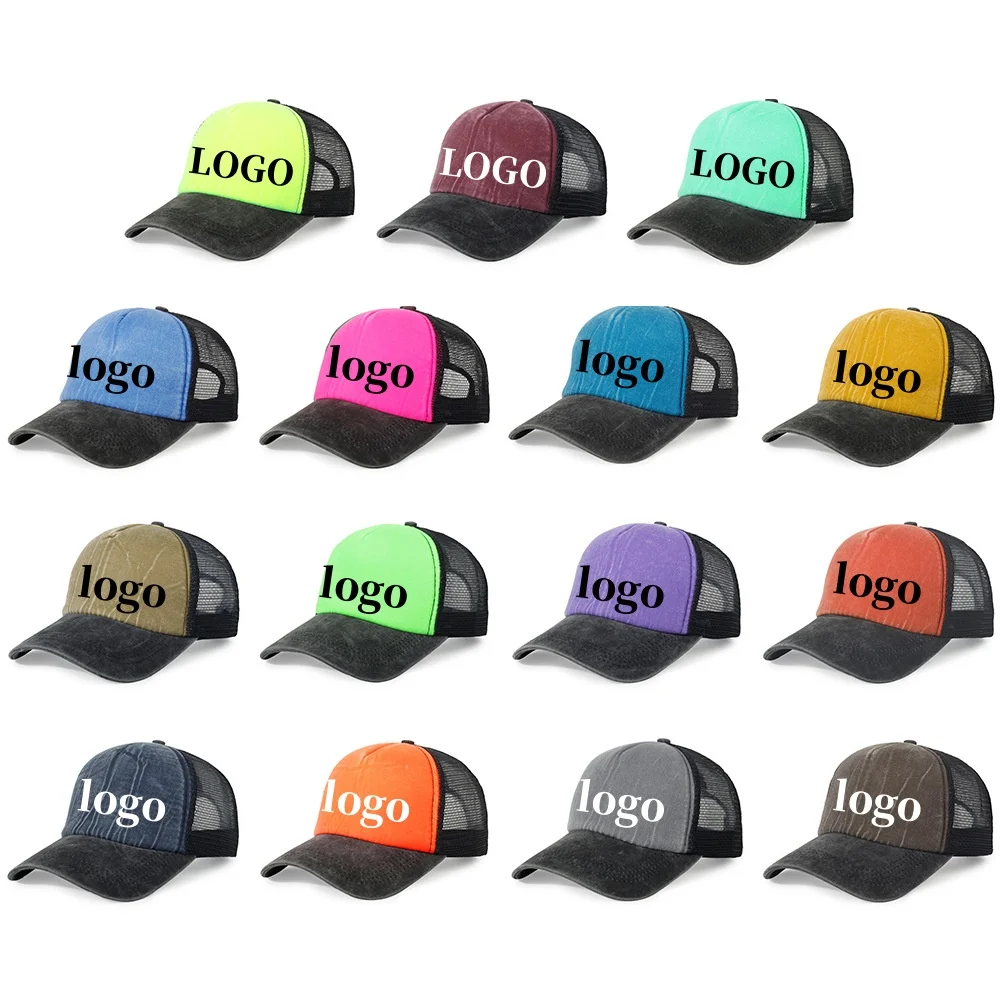 Mesh  Washed Foam Baseball Caps Men 5 Panel Solid Color Custom Embroidery Logo Vintage Blank Trucker Hats Summer Casquette gorra