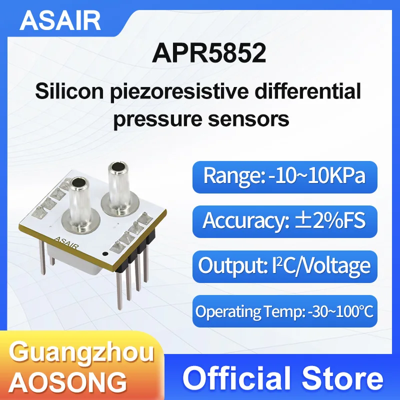 Módulo de sensor de presión de gas ASAIR IIC/voltaje con compensación de temperatura Sensor de presión diferencial serie APR5852