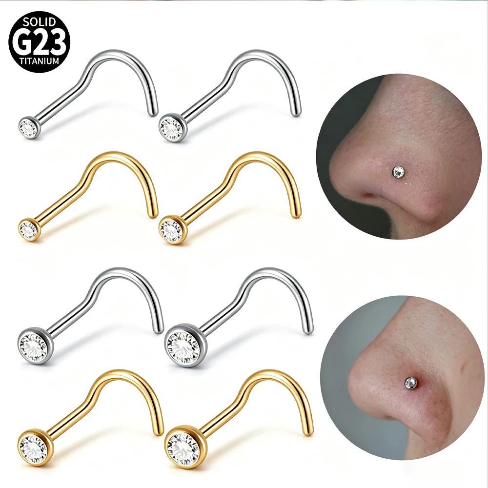 1PC G23 Titanium 5 Shaped Flat CZ Gem Nose Studs Piercing 5 Shaped Bend Bar Crystal Top Nose Stud Body Piercing Jewelry 20G