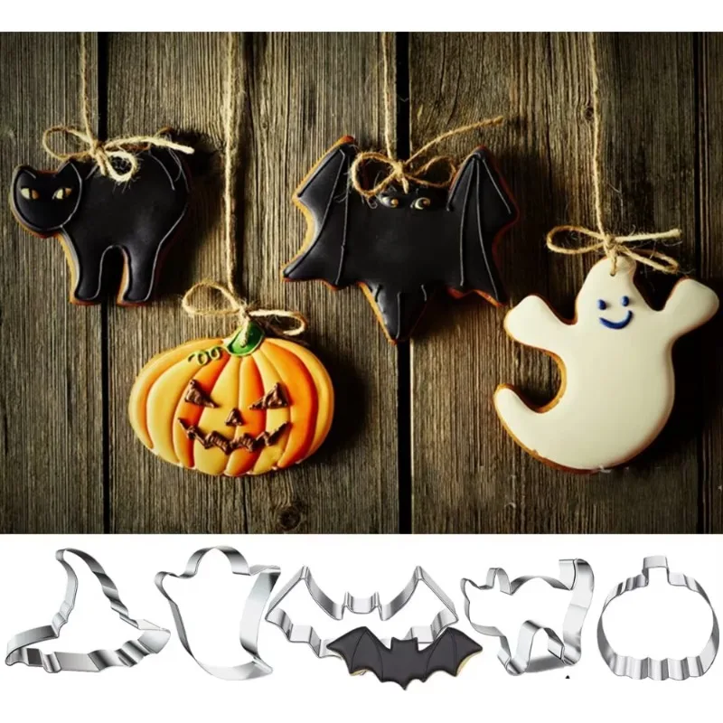 Halloween-Ausstechformen-Set aus Edelstahl mit Fledermaus-Kürbis-Geisterformen zum Backen von Keksen, ideale Backwerkzeuge für die Küche
