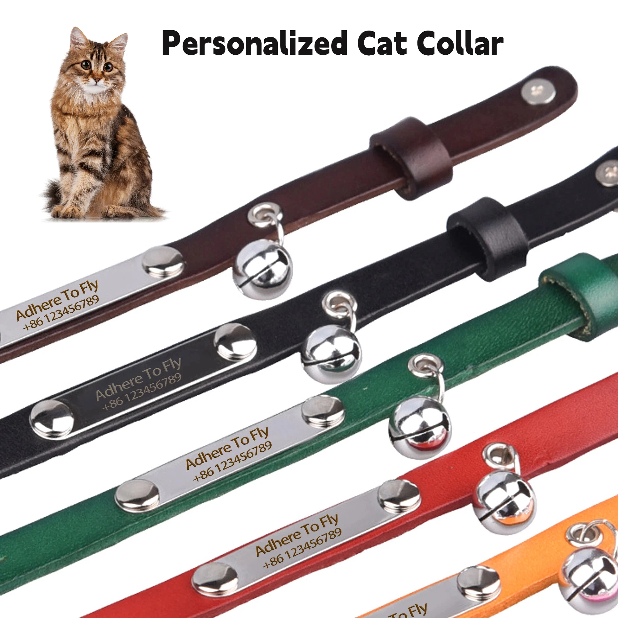 Personalized Cat Collar Adjustable Leather Pet Cats Collars Necklace Custom Puppy Kitten Name Collars Anti-lost Cat Accessories