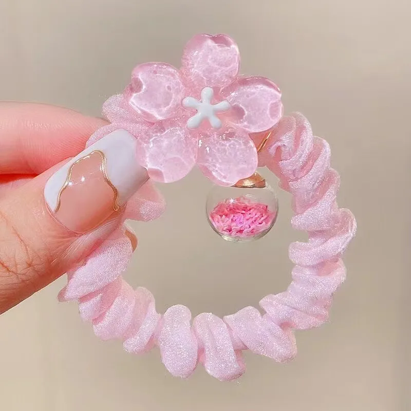 Cute Jelly Color Flower Hair Rope For Kids Soft Wavy Rubber Bands Circle Ponytail Scrunchies Headress Hair Accessories