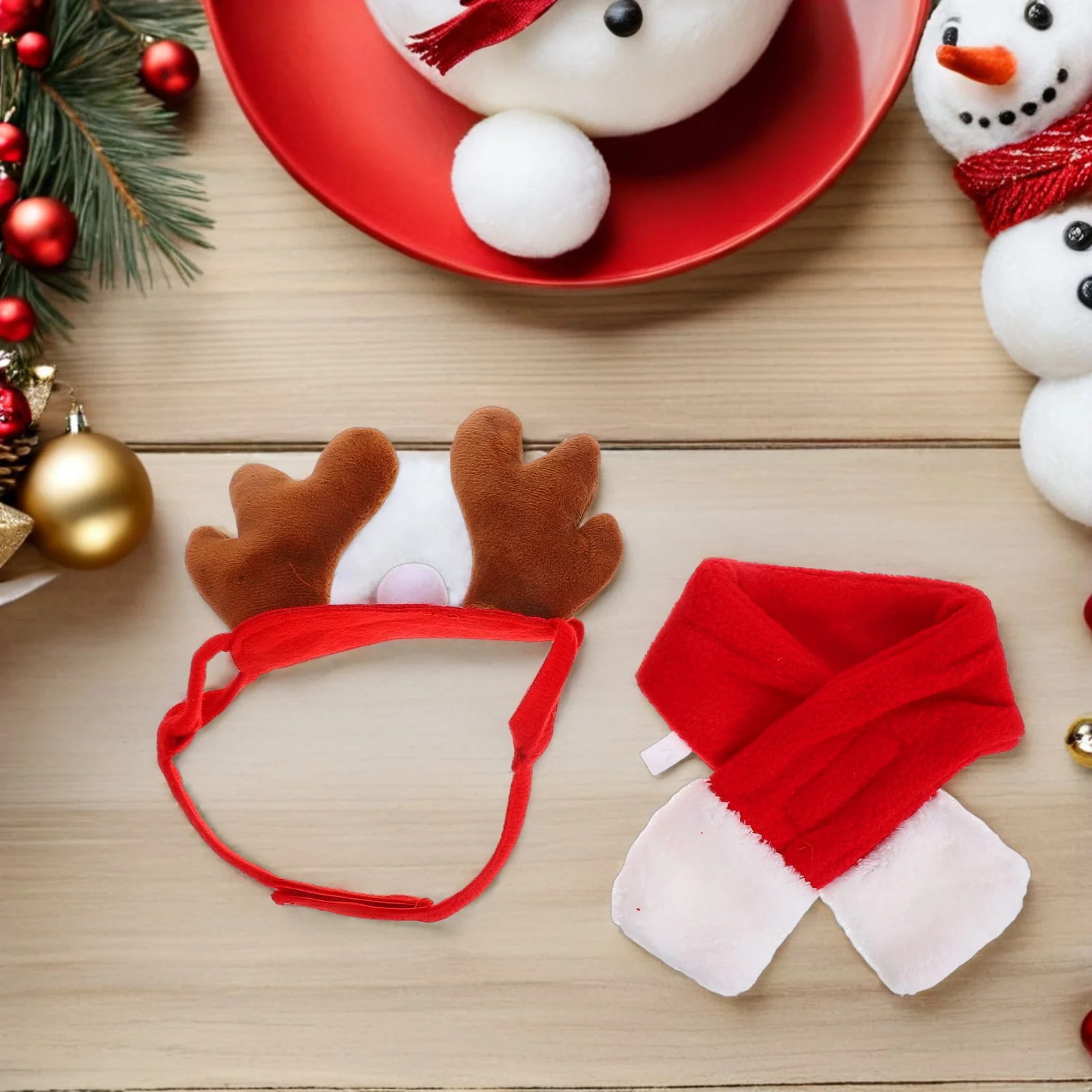 

2 Set Pet Christmas Decoration Dog Elk Antlers Headband Accessories Scarf Costume Polar Fleece Reindeer