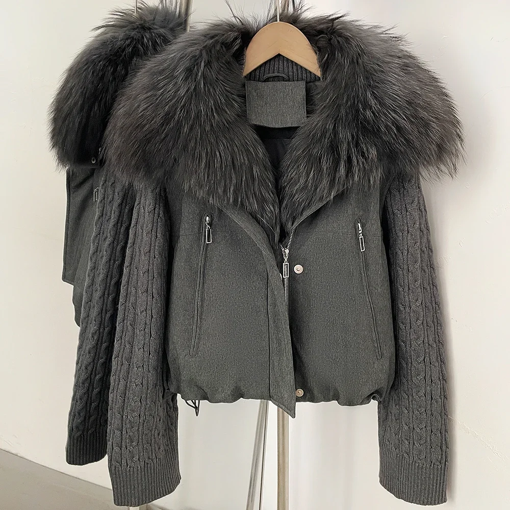 OFTBUY Abnehmbare Gestrickte Ärmel Pufferjacke Damen Neue Winter Natürliche Pelzbekleidung Damen Großer Echter Fuchspelz Daunenjacke Damen – Detail 8