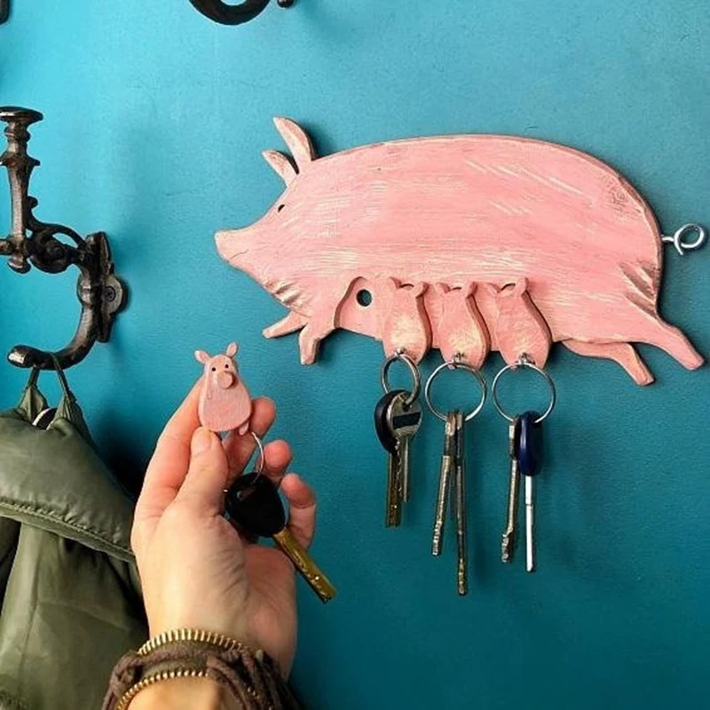 

Piggy Key Ring Wall Sculpture Decorative Key Holder Hanging Board Key Chain Pendant Decoration Key Door Hook Easy To Use