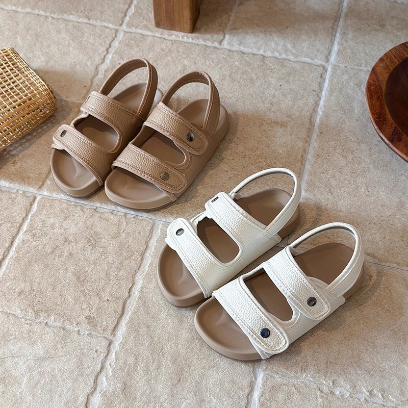 Summer Boys Girl's Sandals Open Toe Hook-loop Casual Kid's Flat Shoe Solid Colors Anti-slip Daily All-match Chic Children Shoes