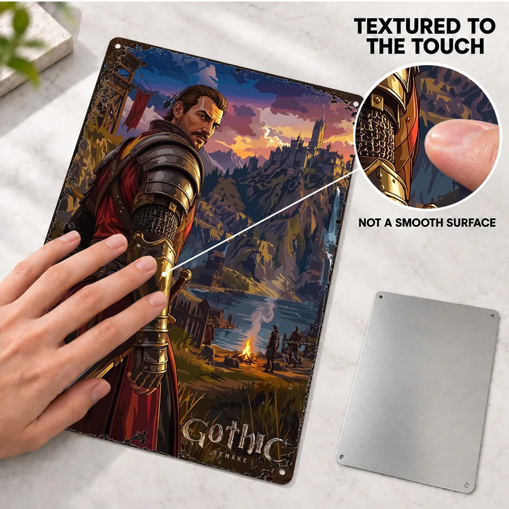 Gothic Remake Knight Fantasy Textured Metal Poster Bold Design Home Office Wall Art Customized Aluminum Sign Housewarming Gift