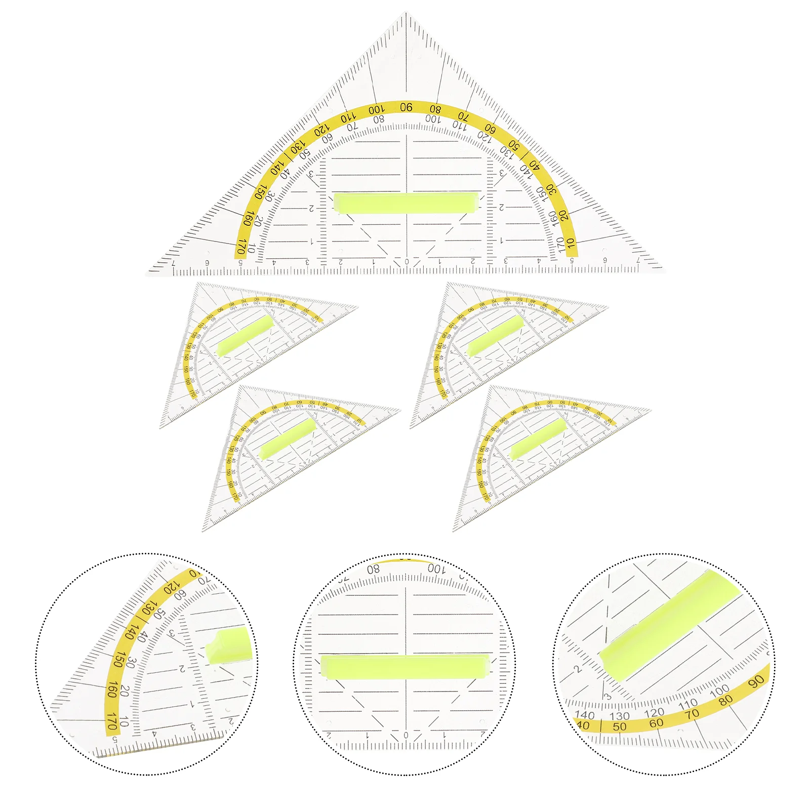 Réguas De Geometria De Plástico Ferramentas, Réguas De Triângulo De Desenho, Réguas De Medida, 5Pcs