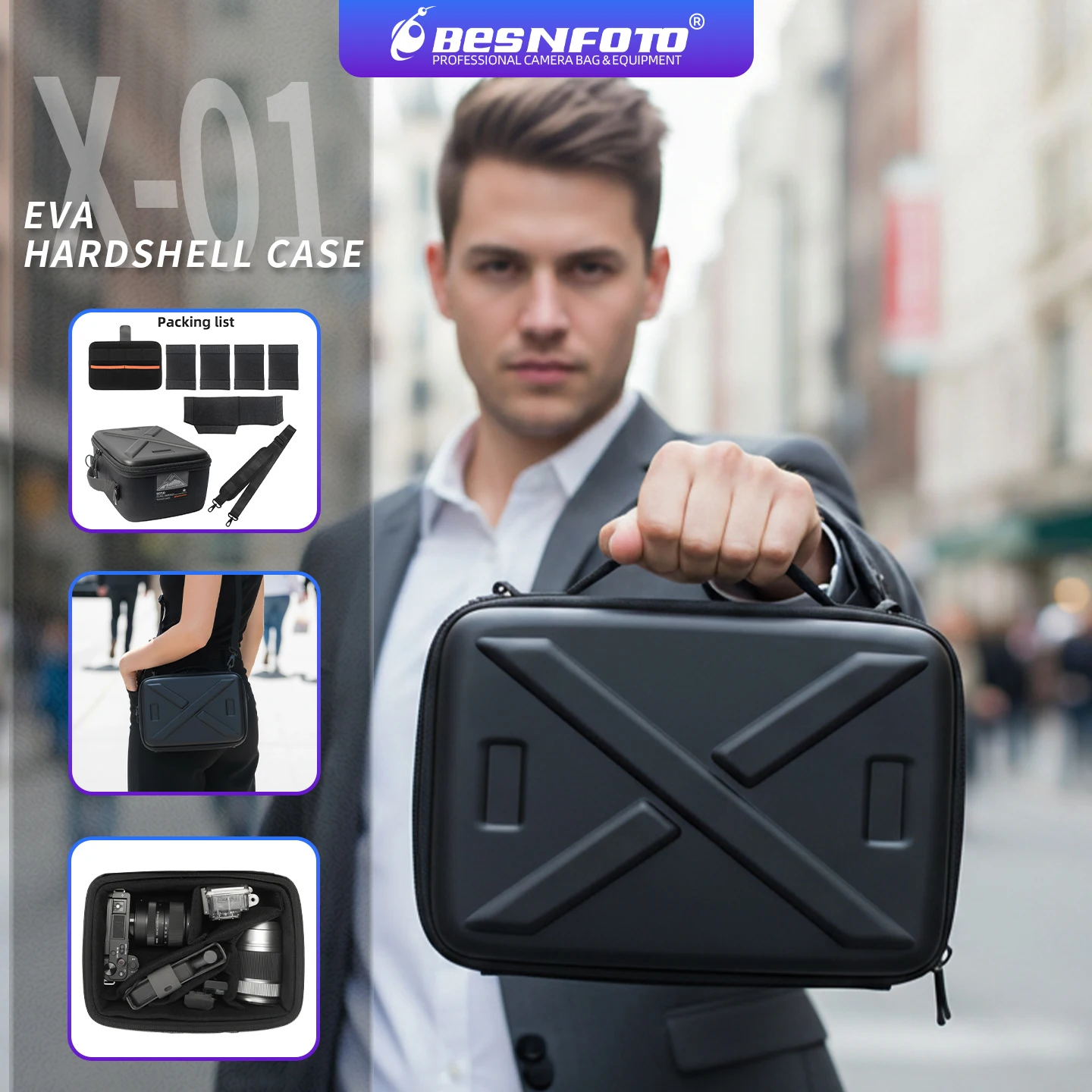 Besnfoto Hard-Shell Waterproof Photography Backpack for DJI Drones & SLR Cameras, Travel Shoulder Handbag